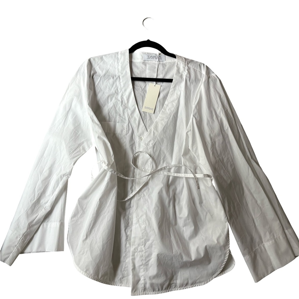 Daphne Loungewear White Button Down with Tie